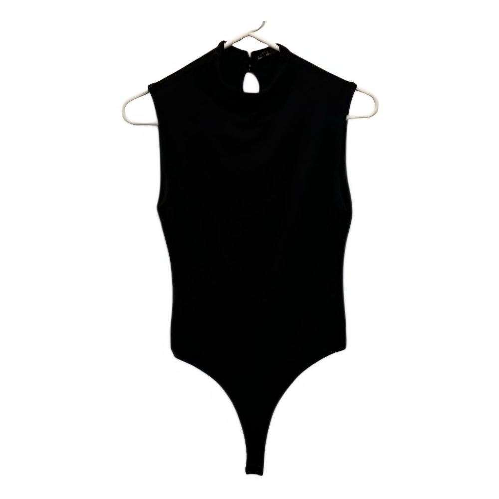 Dress Forum Black Sleeveless Mock Neck Bodysuit L Snap Closure Capsule Wardrobe